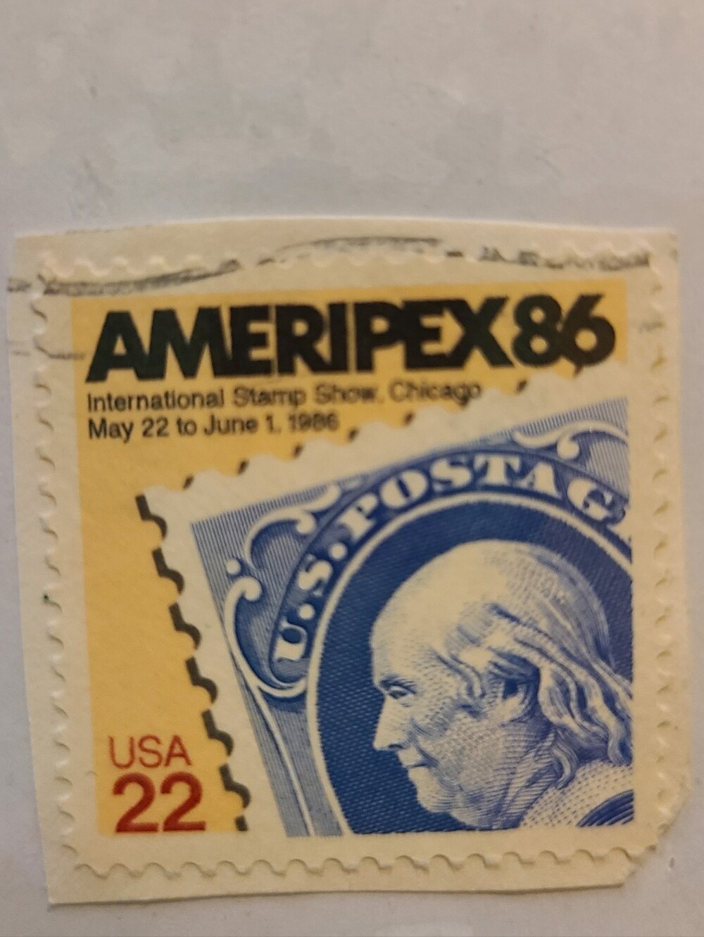 Ameripex 86 Stamp with Blue and Yellow Design 22cent Collectible